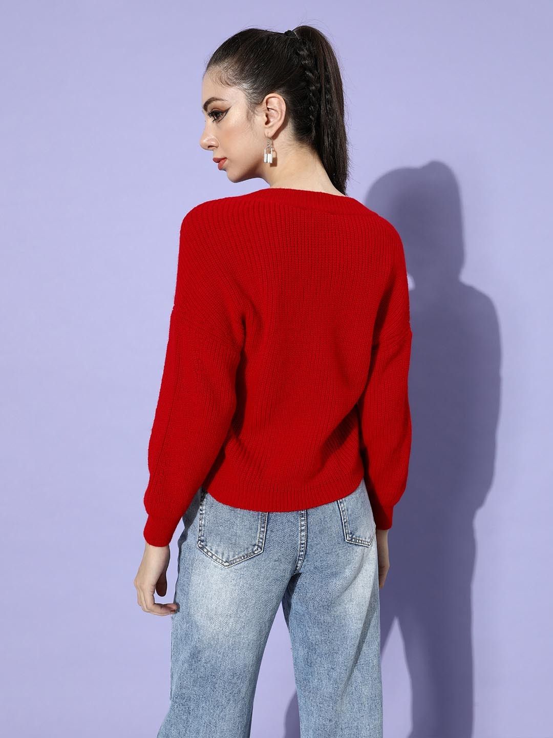 street9 Women Solid Square Neck Red Sweater-picture-29