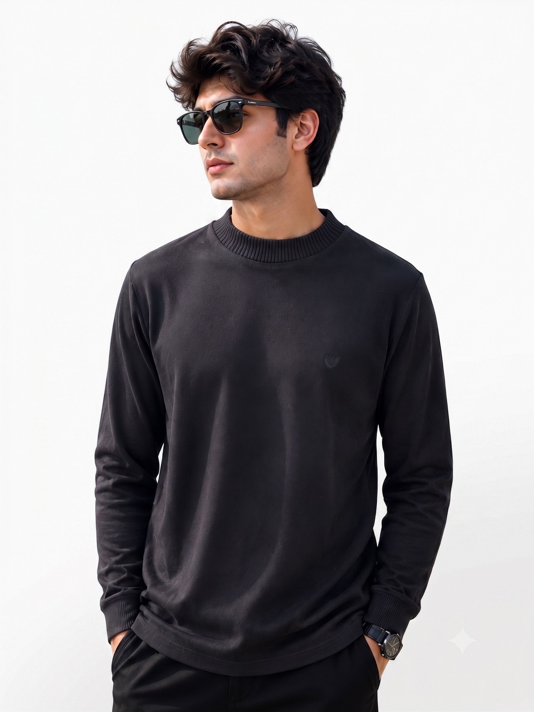 mno Men Solid Turtle Neck Black Sweater-picture-33