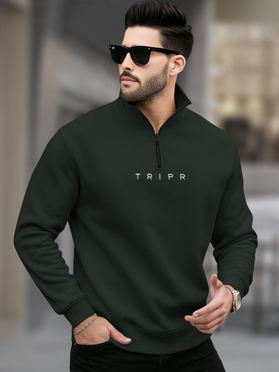 tripr Men Solid High Neck Green Sweater-picture-26