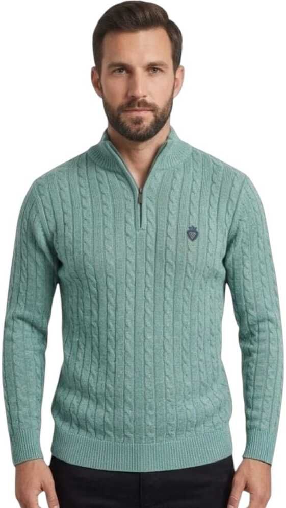 alpha club Men Self Design Turtle Neck Light Green Sweater-picture-30