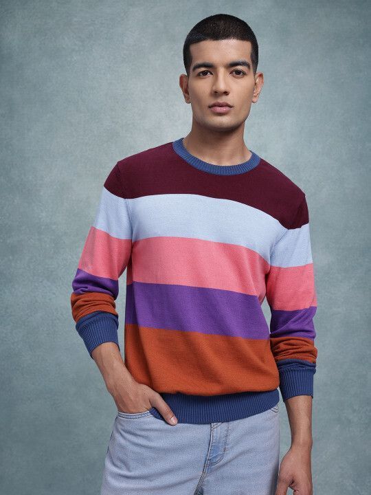 roadster Men Solid Round Neck Multicolor Sweater-picture-22