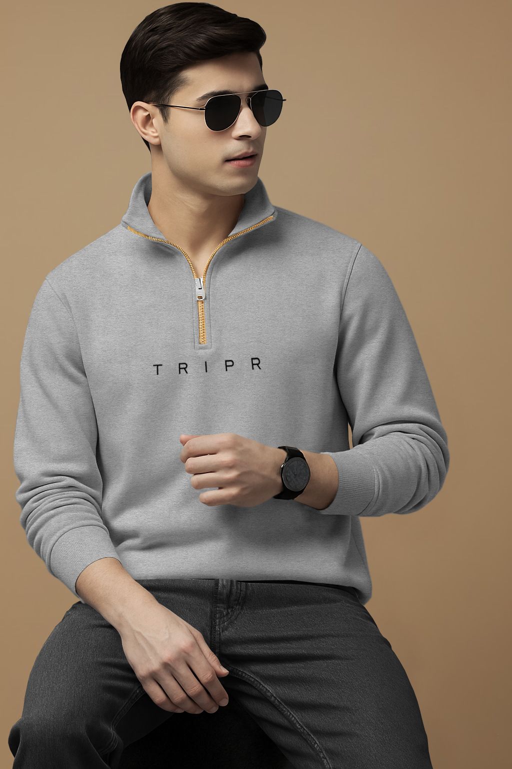 tripr Men Solid High Neck Grey Sweater-picture-15