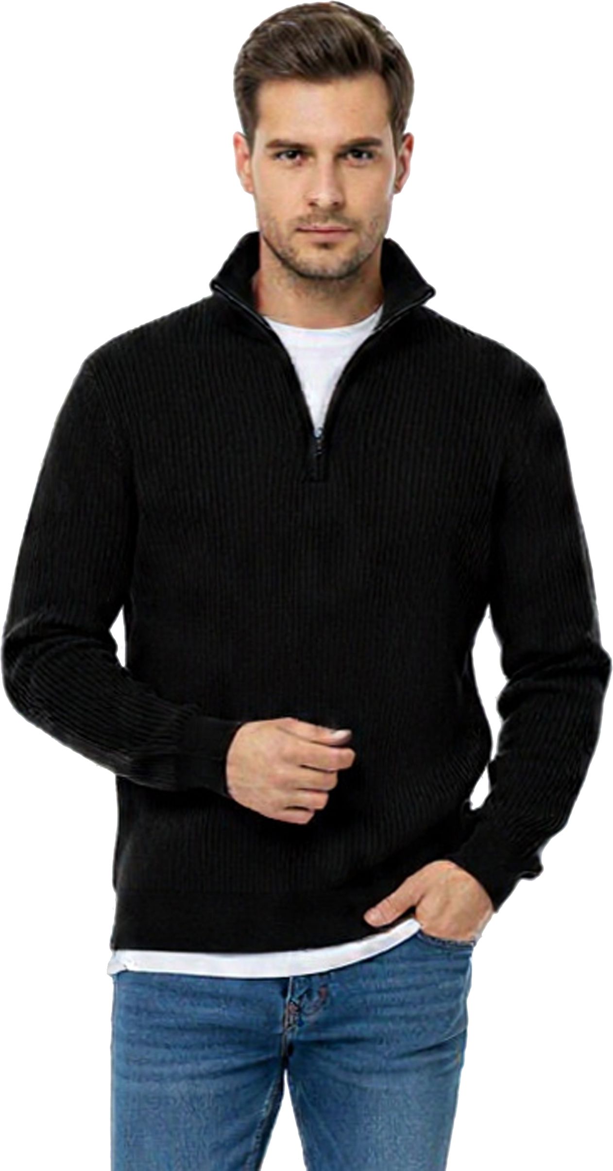 shaun Men Solid High Neck Black Sweater-picture-46