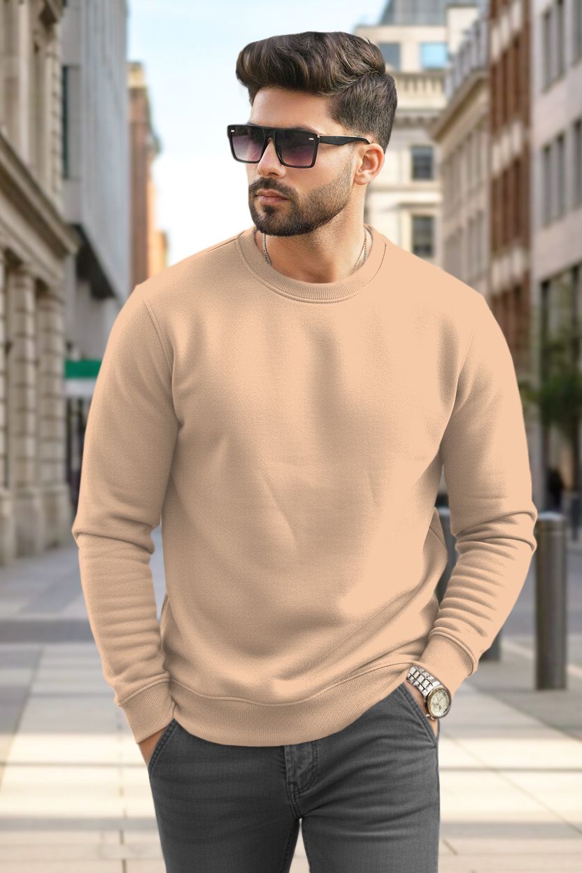 tripr Men Solid Round Neck Beige Sweater-picture-15