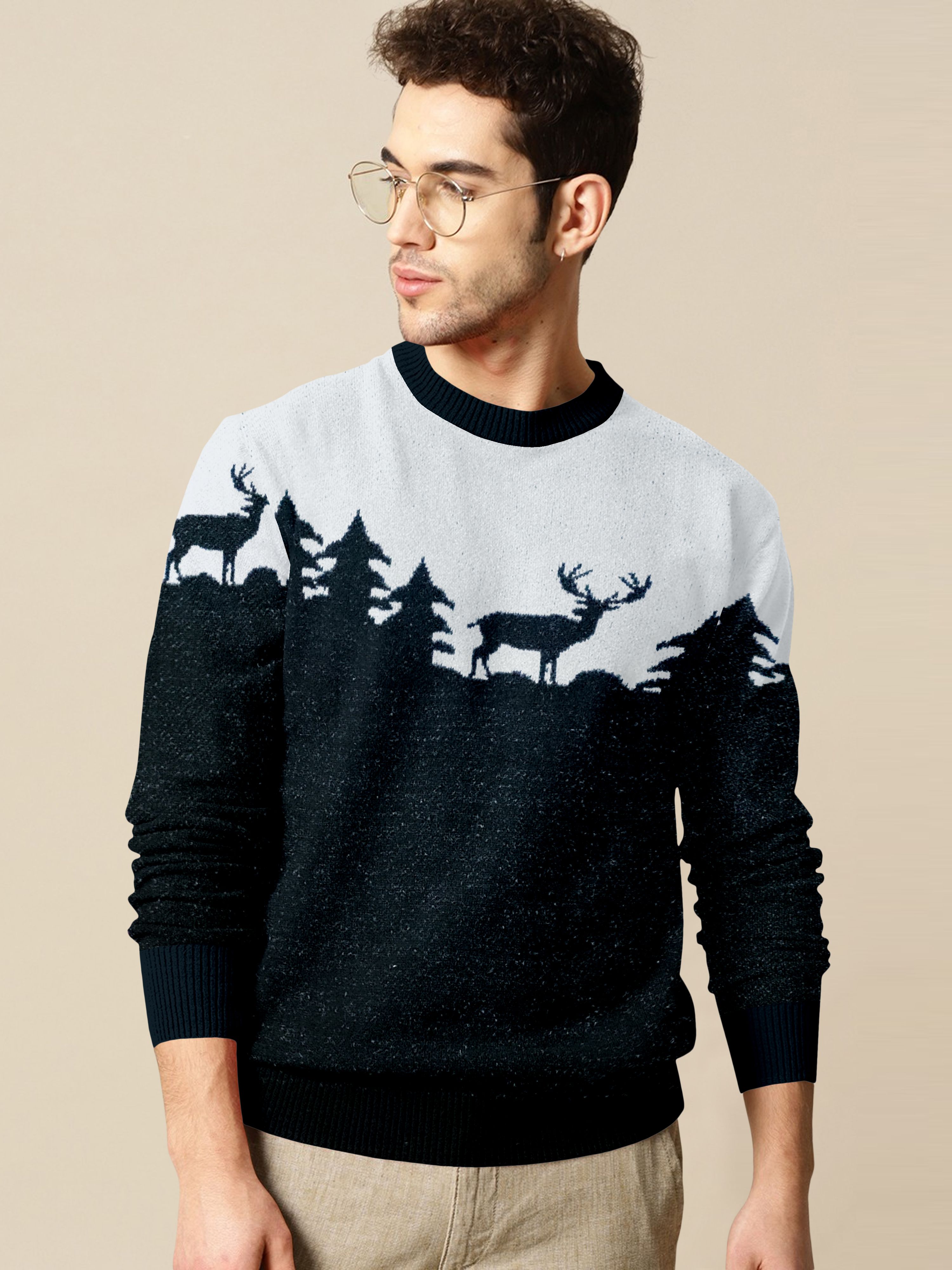 swastikk Men Printed Round Neck Black Sweater-picture-20