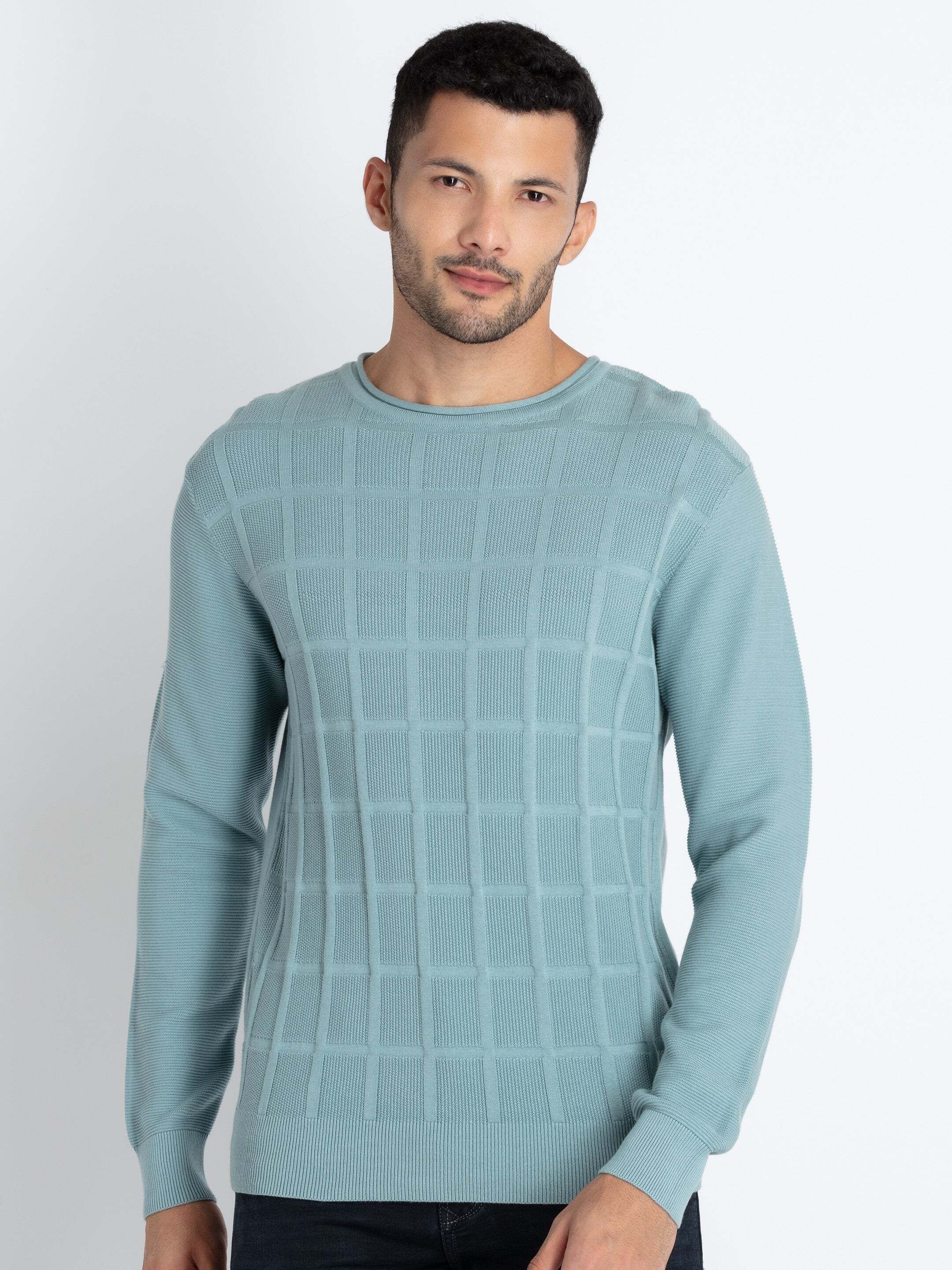 status quo Men Solid Round Neck Blue Sweater-picture-20
