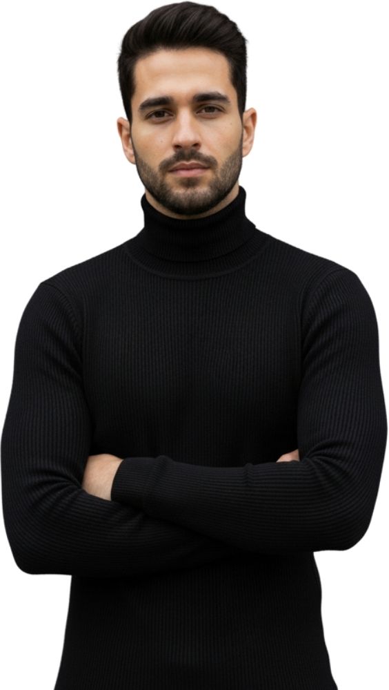 zeffit Men Solid Turtle Neck Black Sweater-picture-42