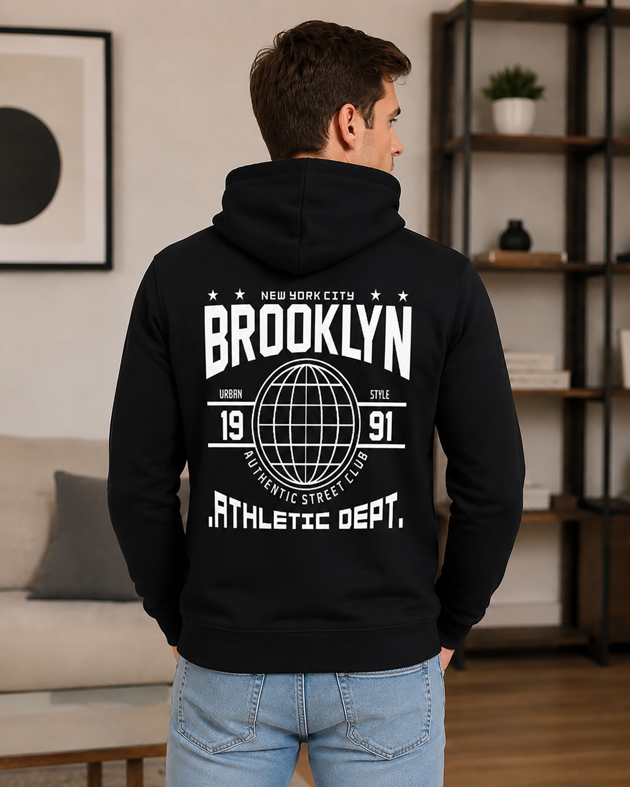 Men Printed Hooded Neck Black Sweater-image-34