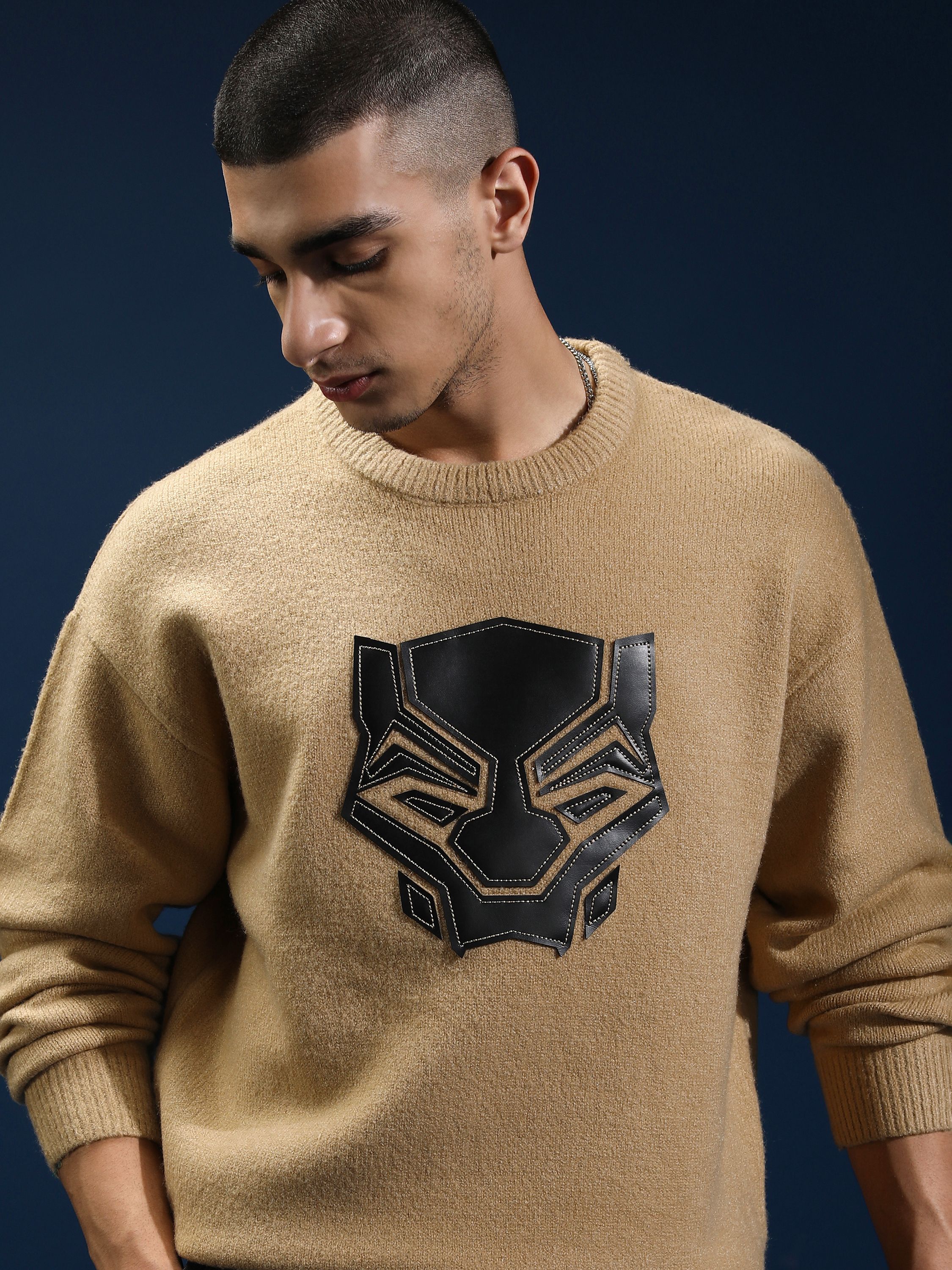 highlander Men Self Design Round Neck Beige Sweater-picture-28
