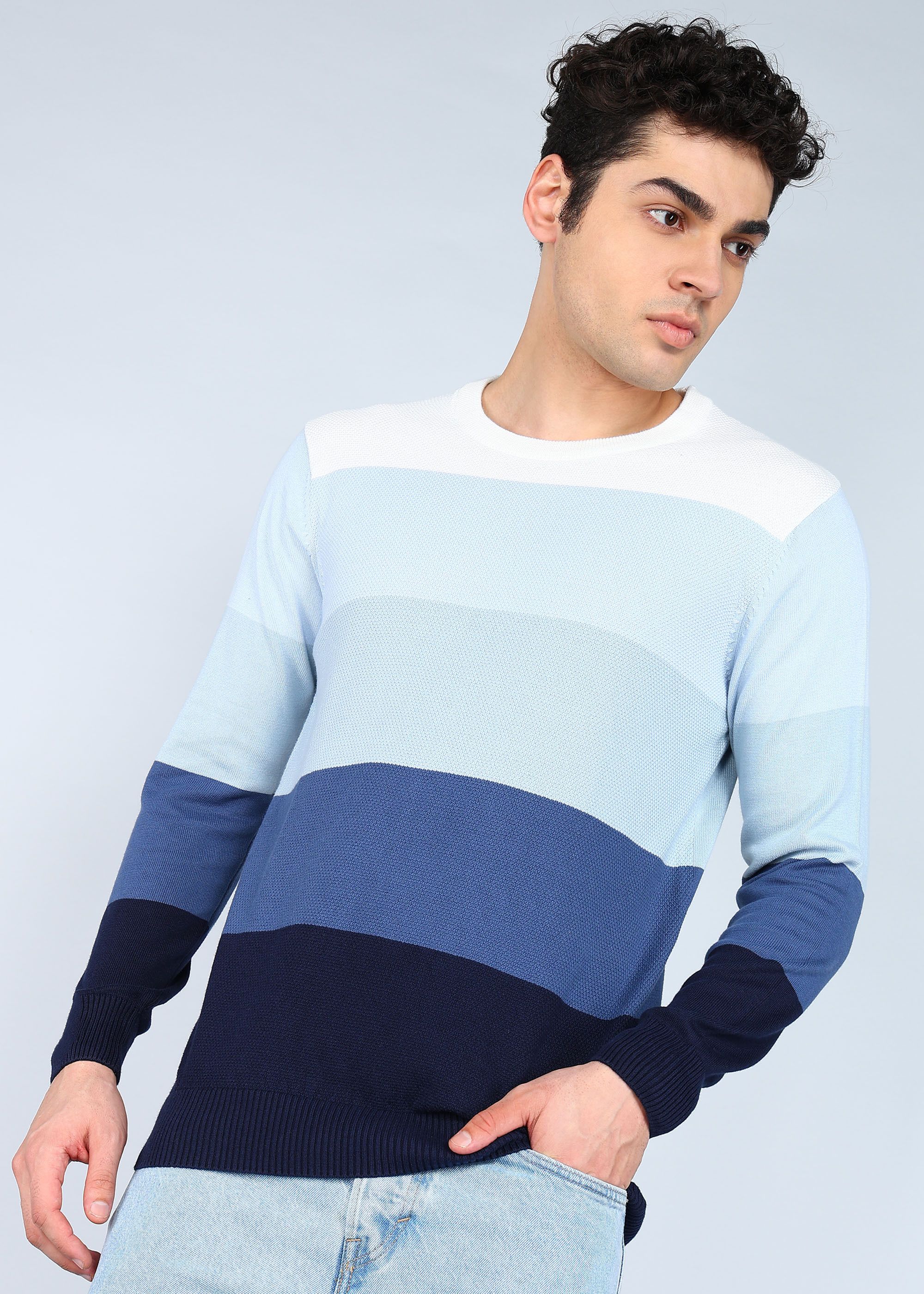 spykar Men Striped Round Neck Blue Sweater-picture-28