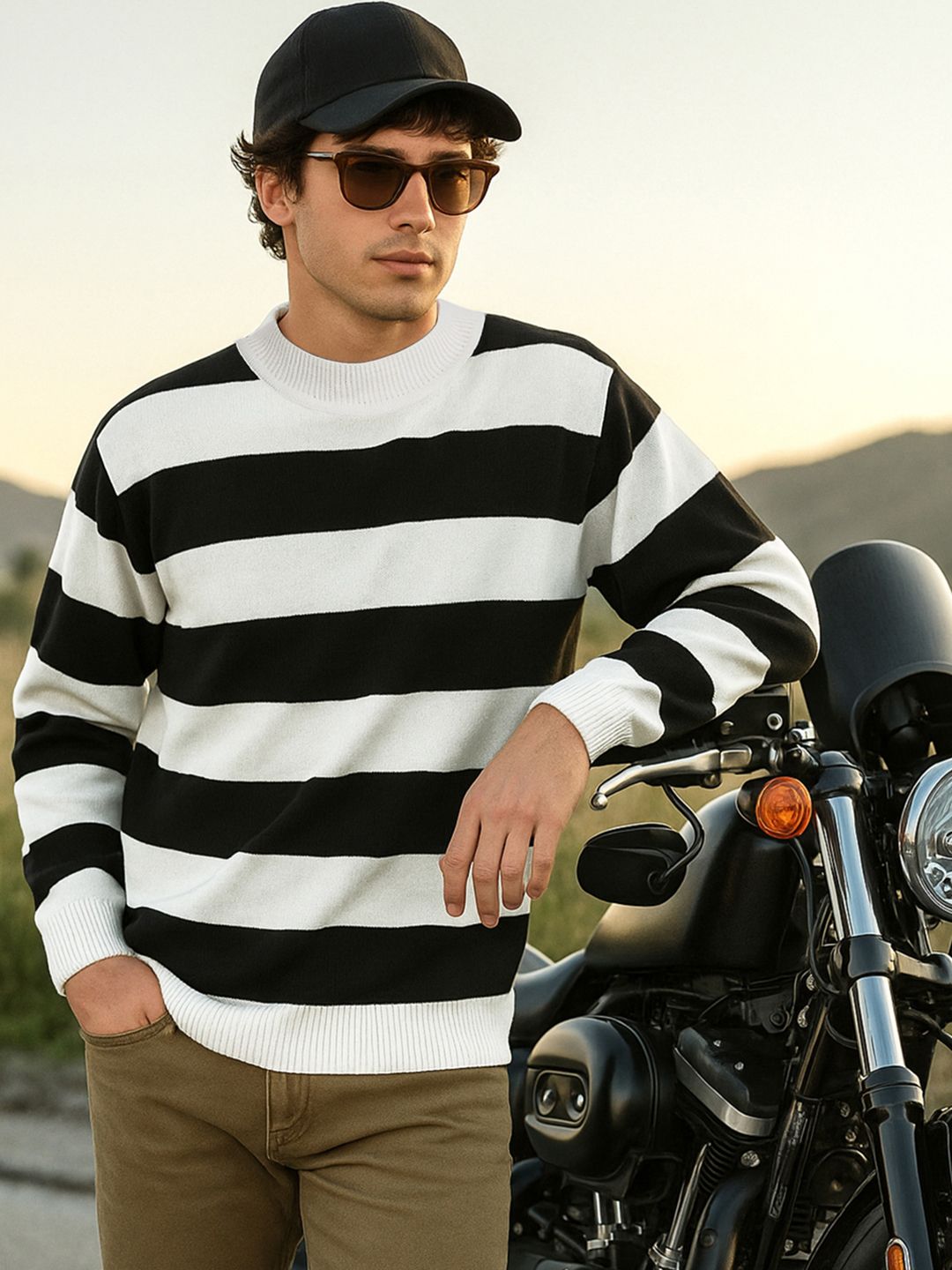 bewakoof Men Striped Round Neck Black Sweater-picture-18