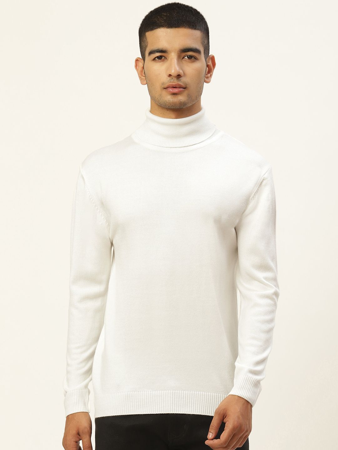 femea Men Solid High Neck White Sweater-picture-35