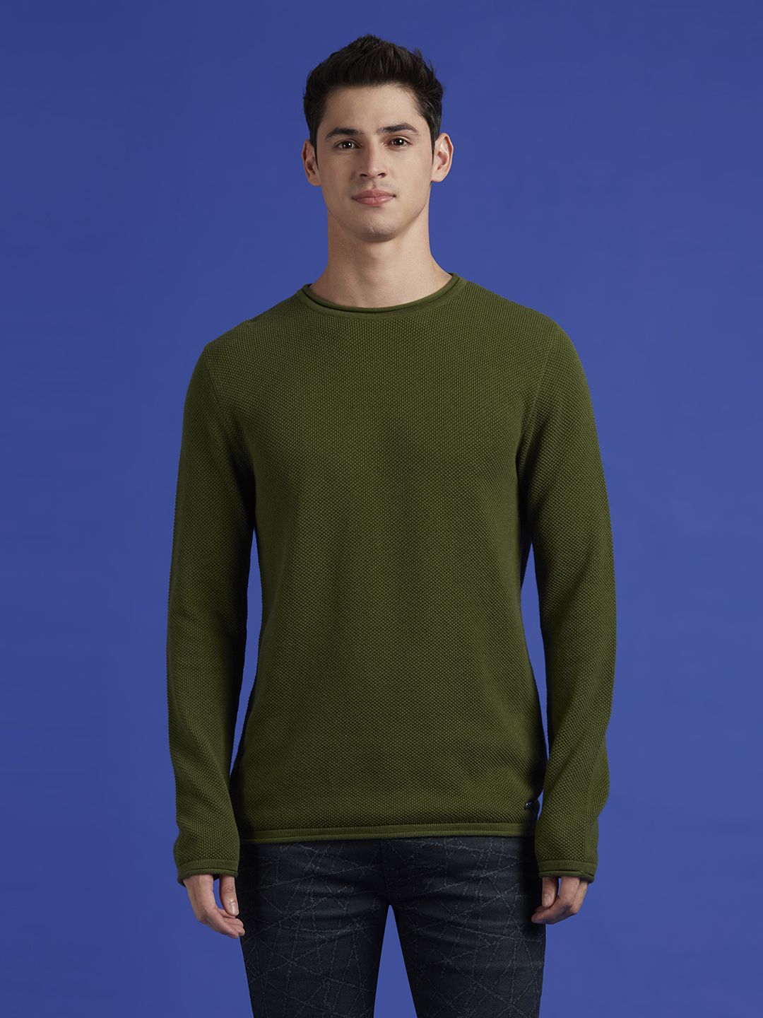 pepe jeans Men Solid Crew Neck Green Sweater-picture-12