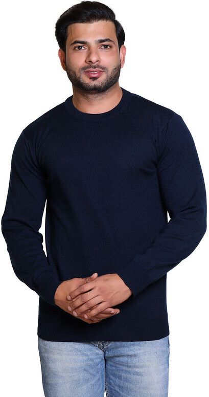 cavardi Men Solid Round Neck Blue Sweater-picture-18