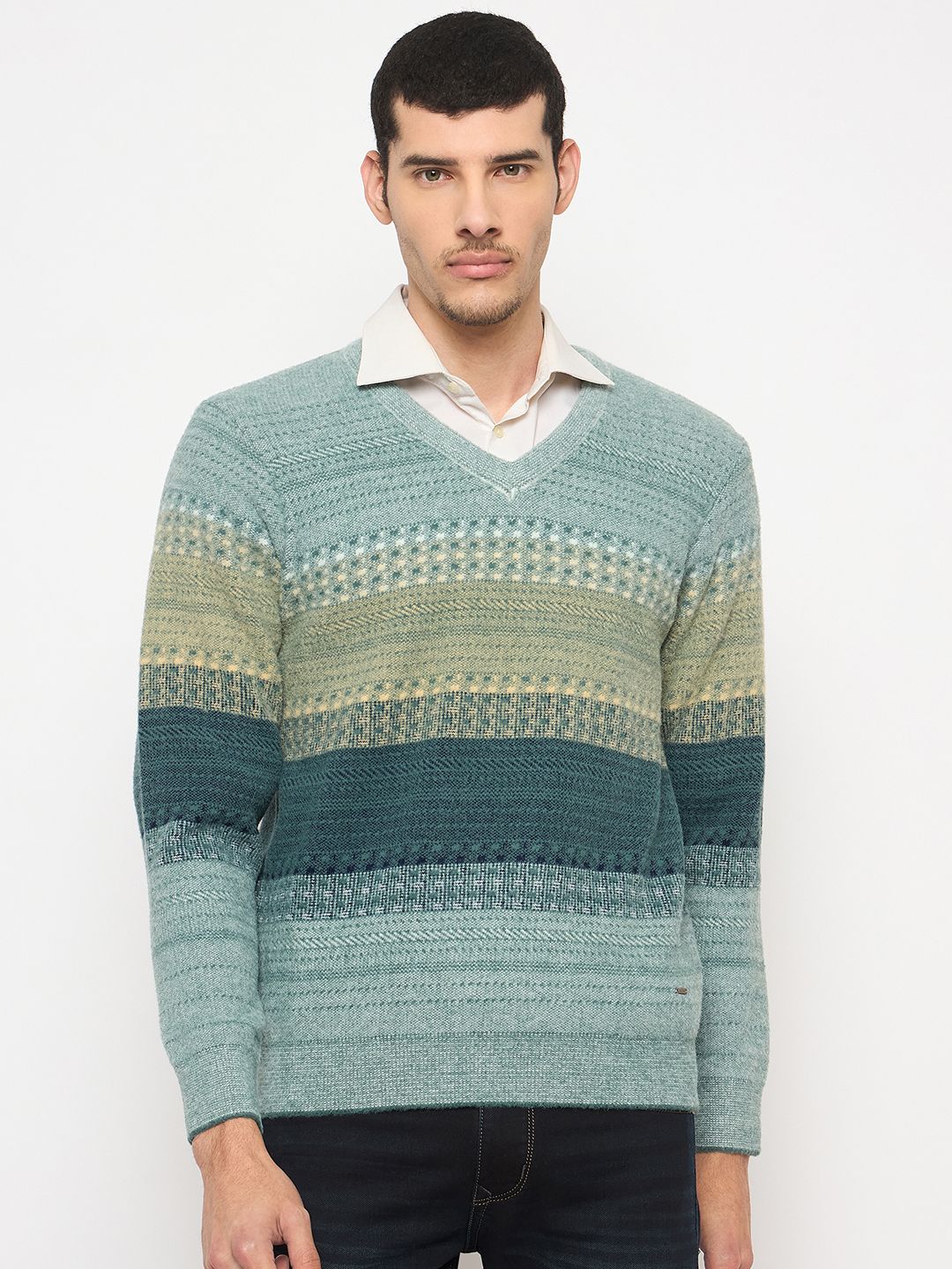 duke Men Self Design V Neck Multicolor Sweater-picture-17