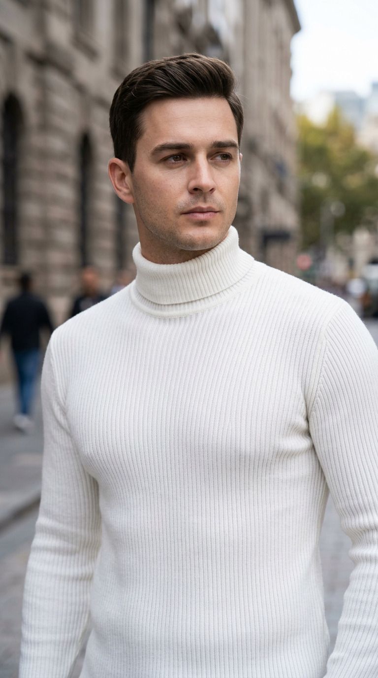 kuki Men Solid Turtle Neck White Sweater-picture-30
