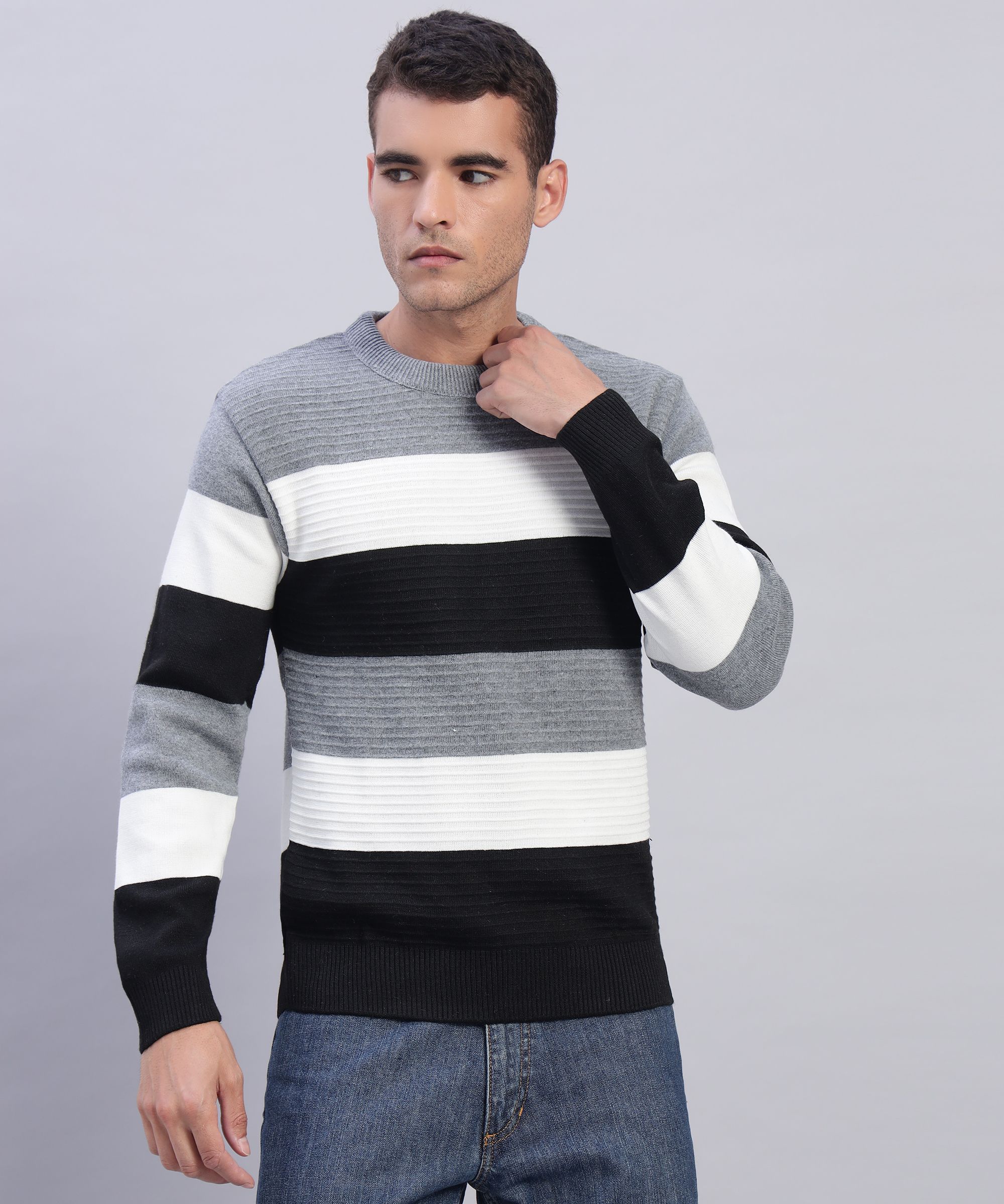 Men Striped Round Neck Multicolor Sweater-image-41