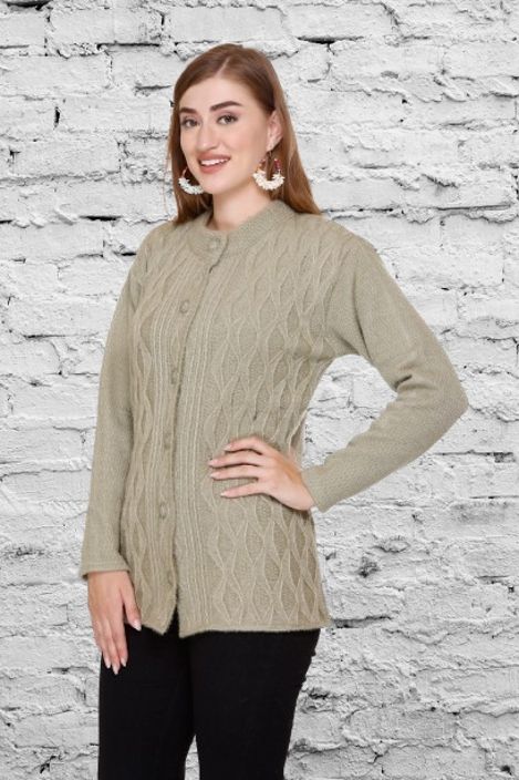 biwu Women Self Design Round Neck Green Sweater-picture-32
