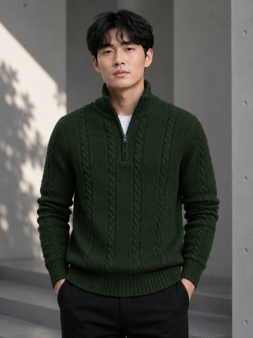 Men Solid V Neck Dark Green Sweater-image-24