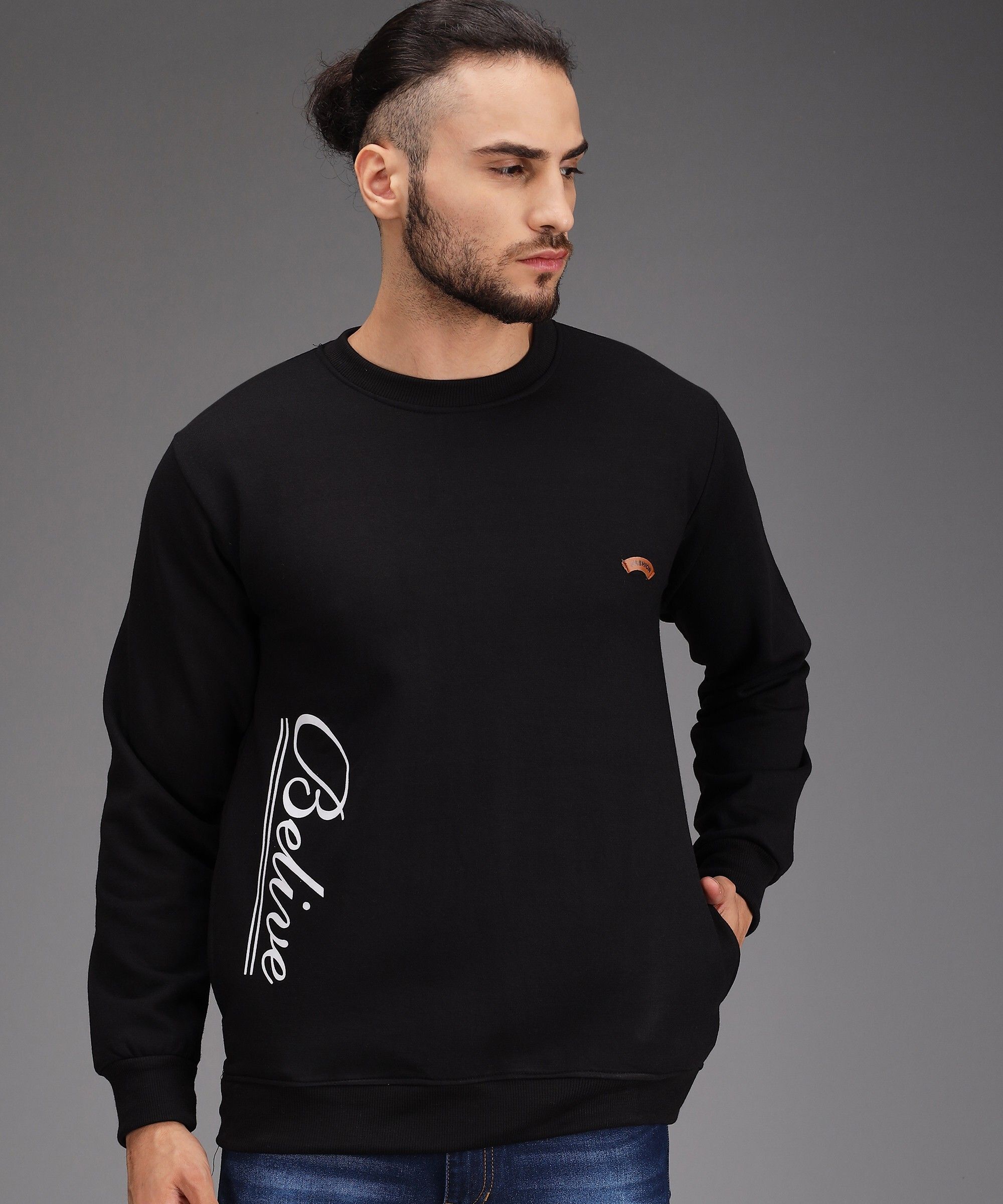 hemlock Men Printed Round Neck Black Sweater-picture-12