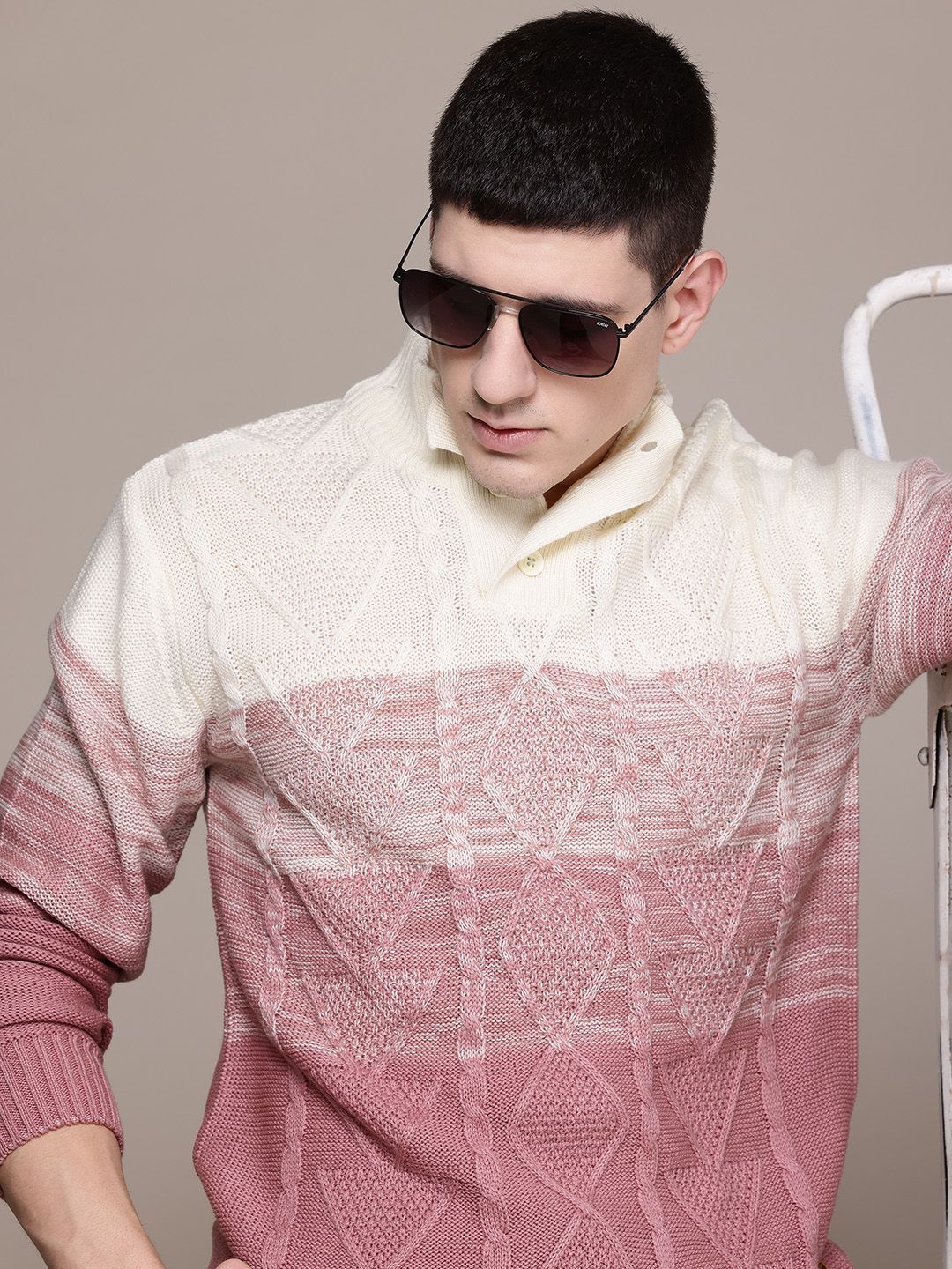 Men Self Design Turtle Neck White Sweater-image-13