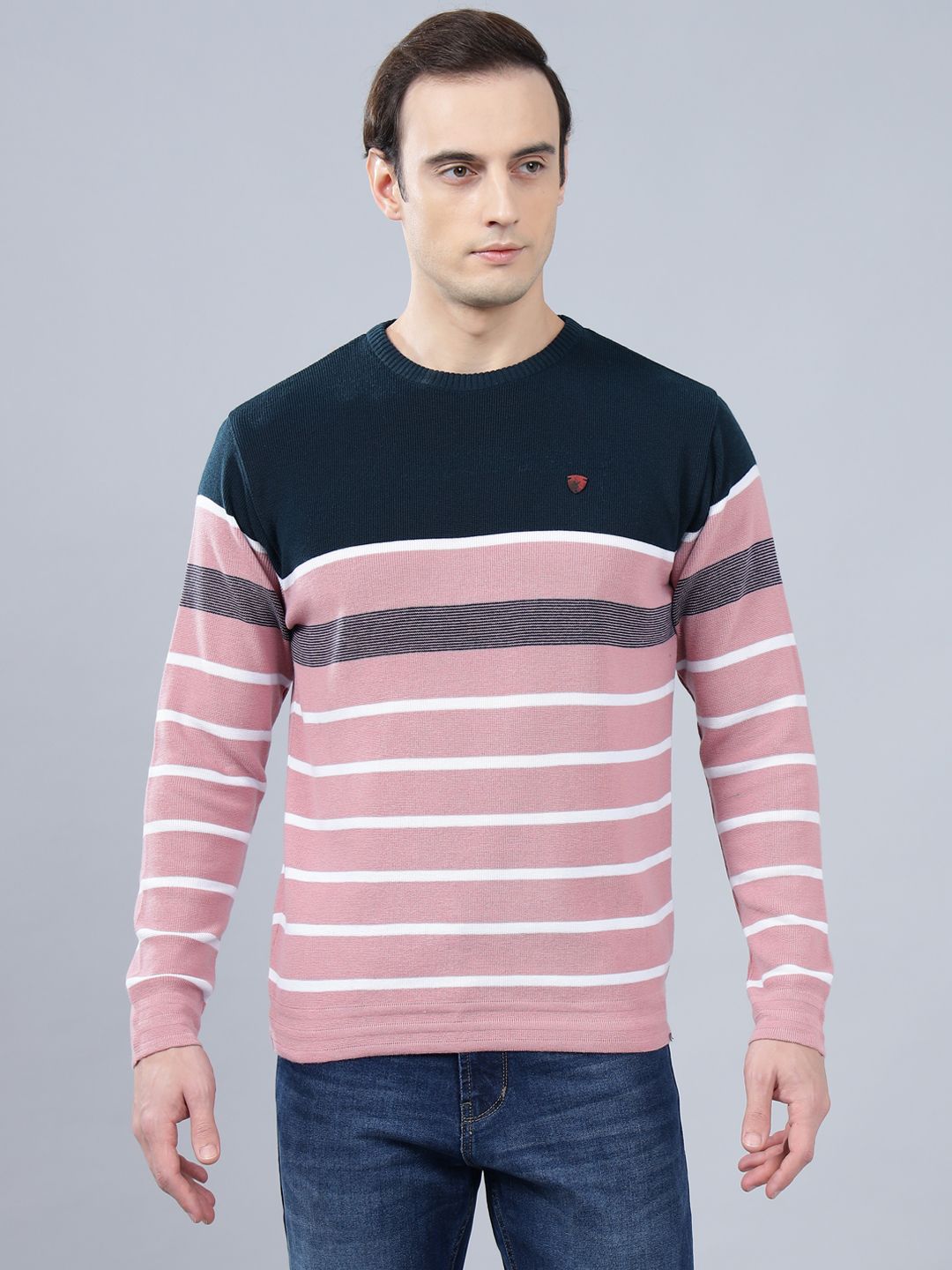 cantabil Men Striped Round Neck Pink Sweater-picture-27