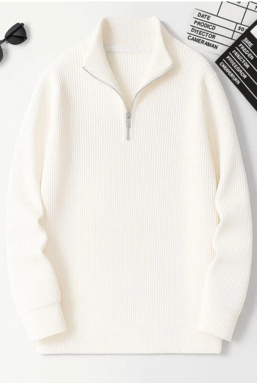 fashionbazar Men Self Design Collared Neck White Sweater-picture-12