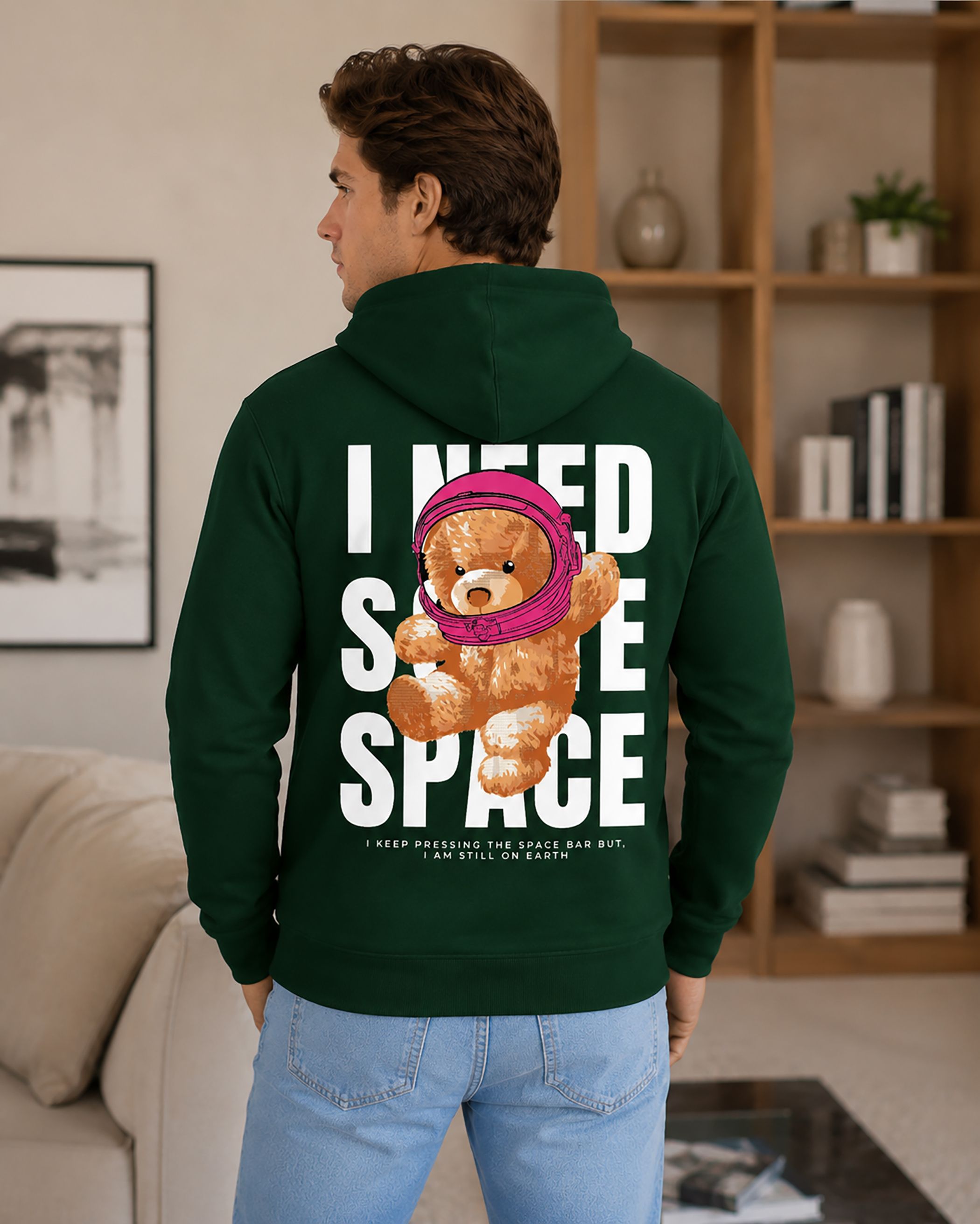 Men Printed Hooded Neck Green Sweater-image-41