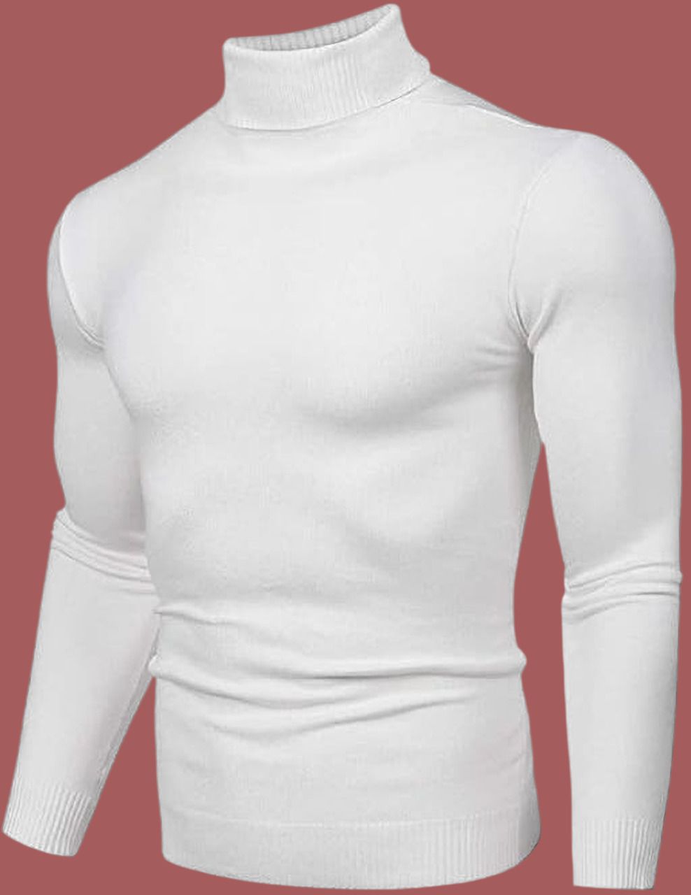 Men Solid High Neck White Sweater-image-33