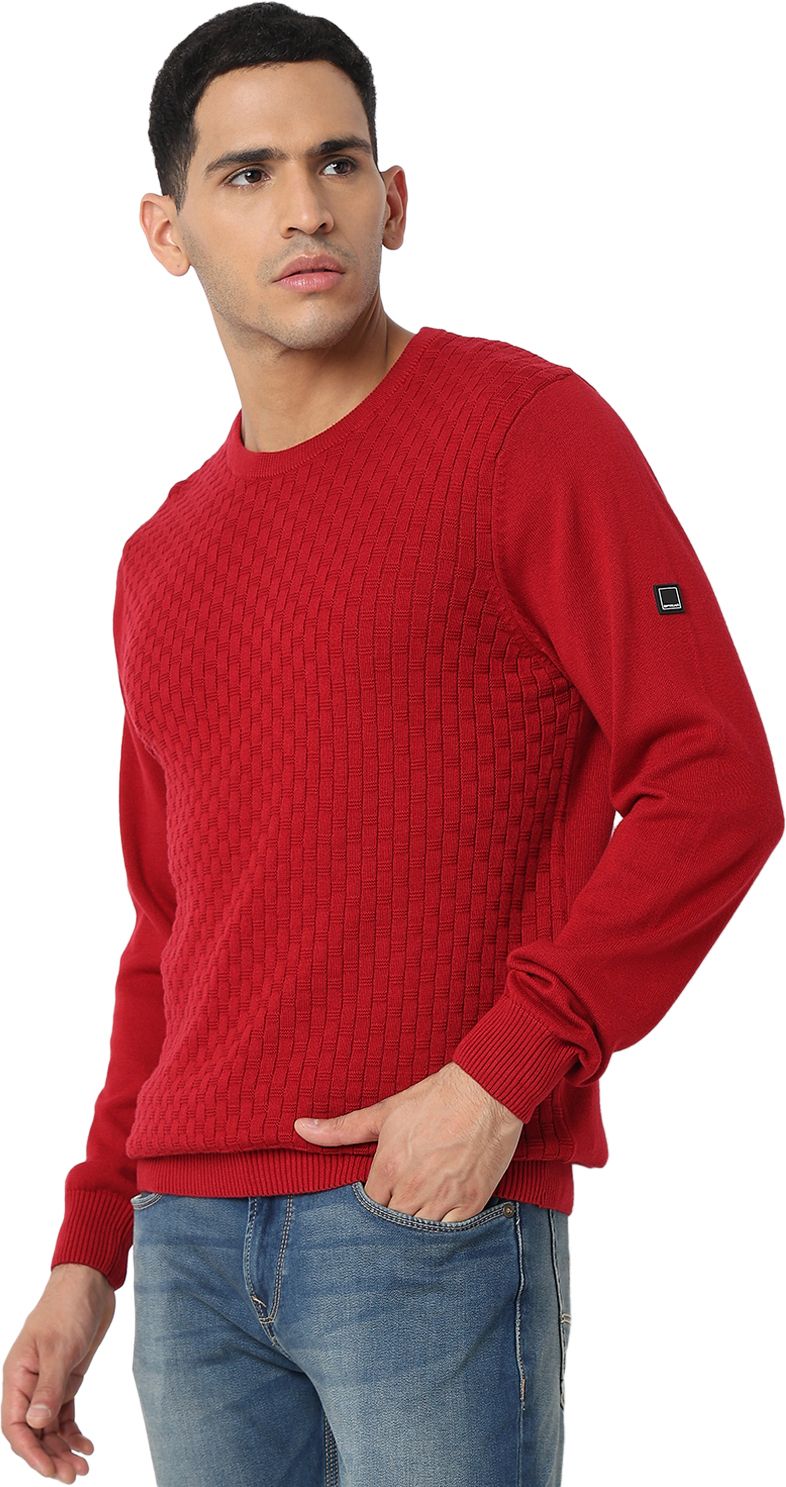 spykar Men Self Design Round Neck Red Sweater-picture-29