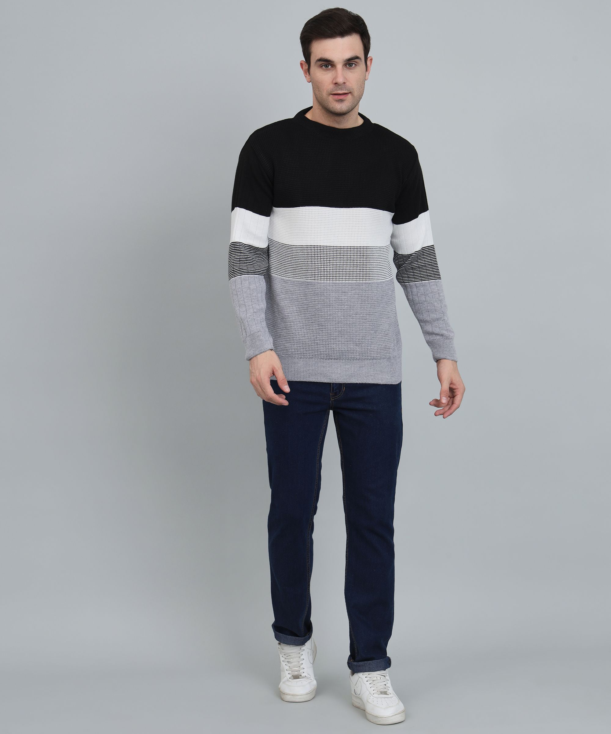 willey Men Colorblock Round Neck Multicolor Sweater-picture-15