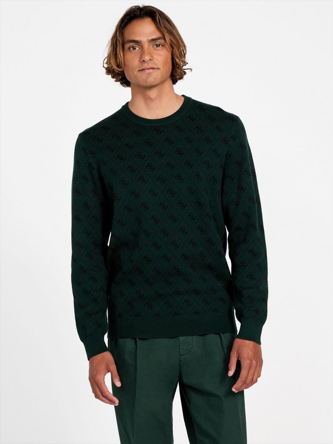 guess Men Printed Round Neck Green Sweater-picture-18