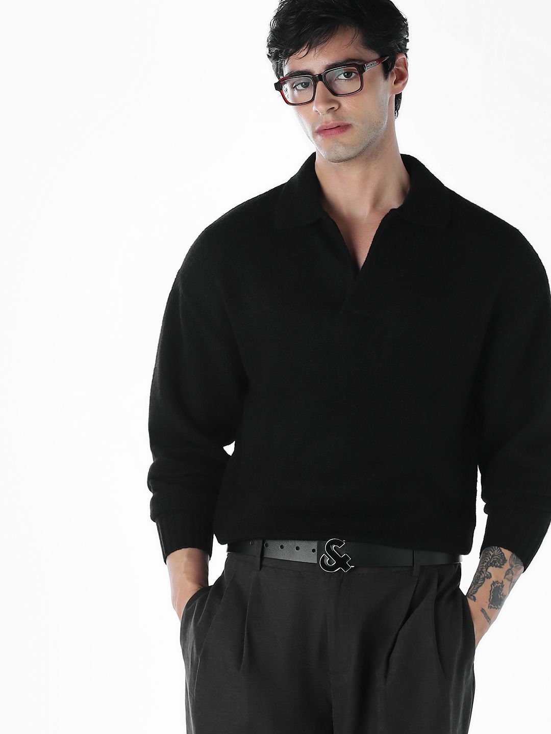 jack & jones Men Solid Collared Neck Black Sweater-picture-15