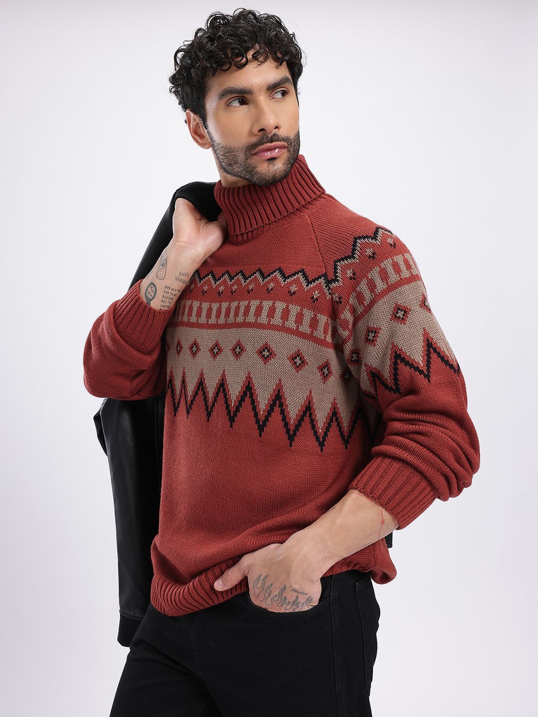 glitchez Men Printed High Neck Multicolor Sweater-picture-34