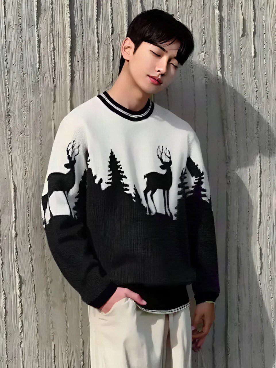 houseofcommon Men Printed, Self Design Round Neck Black, White Sweater-picture-14