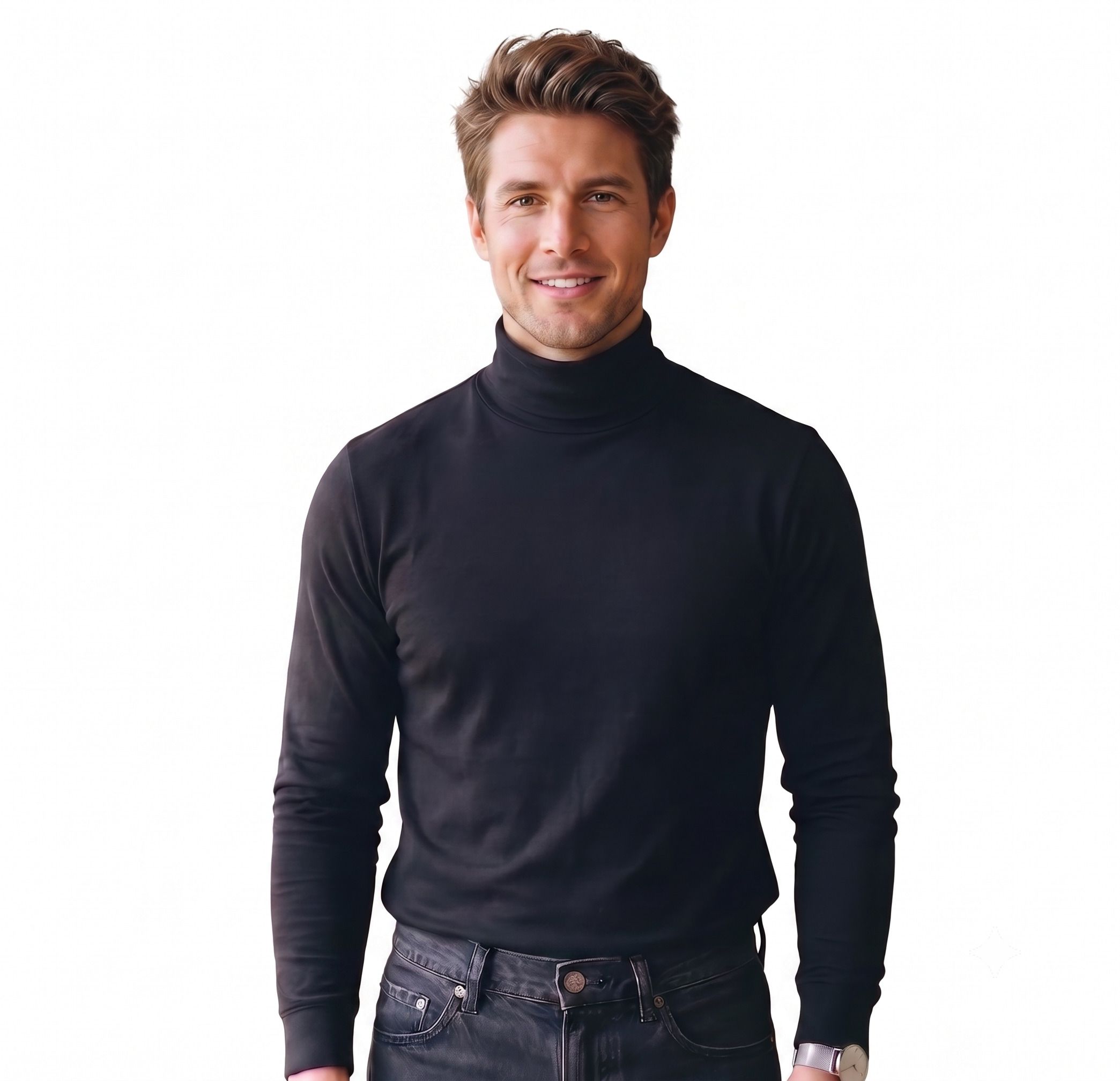 arman Men Solid High Neck Black Sweater-picture-31