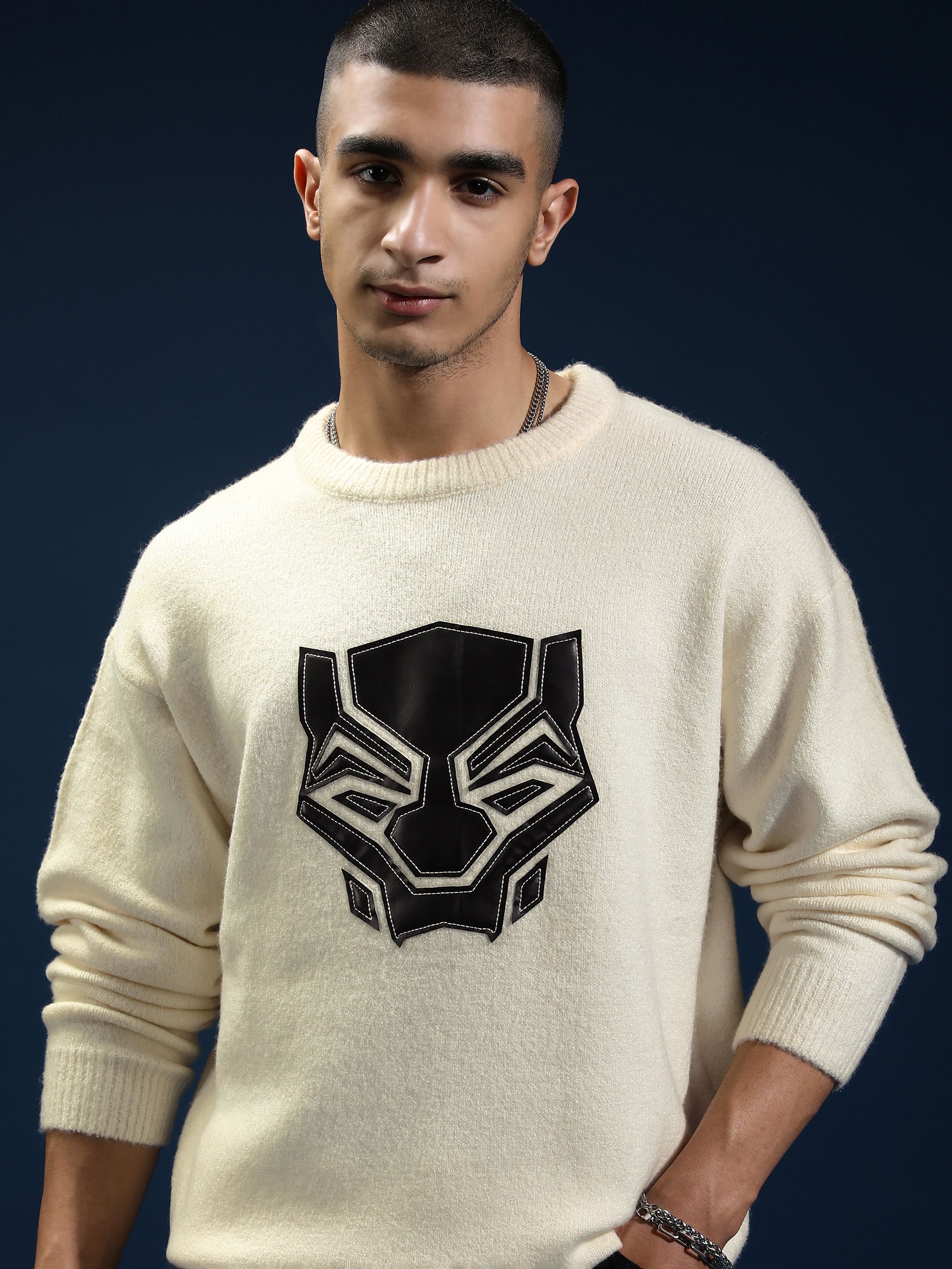 highlander Men Self Design Round Neck White Sweater-picture-23