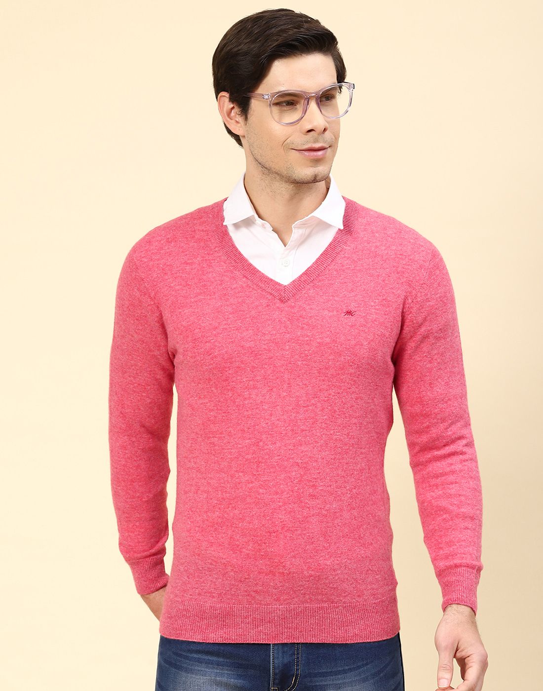 monte carlo Men Solid V Neck Pink Sweater-picture-17