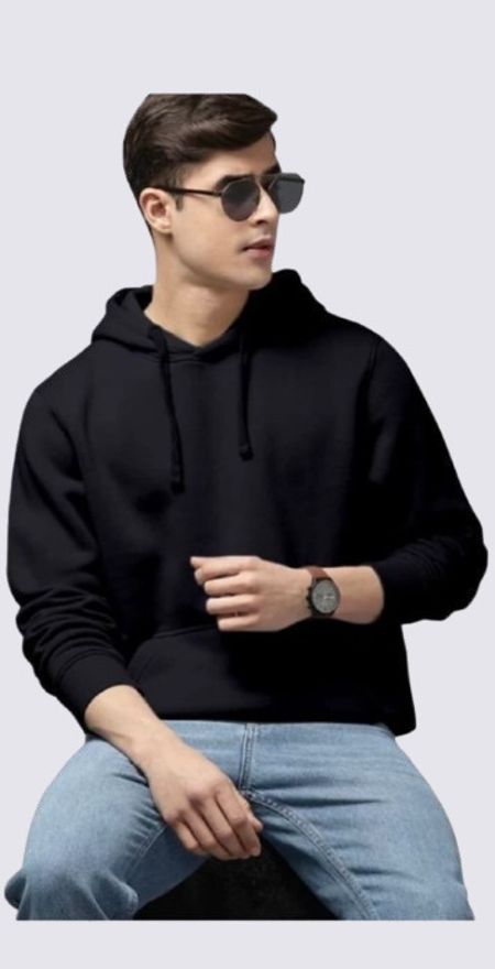 Men Full Sleeve Solid Hooded Sweatshirt