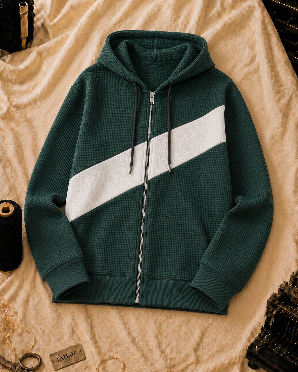 Men Full Sleeve Color Block Hooded Sweatshirt-image-5