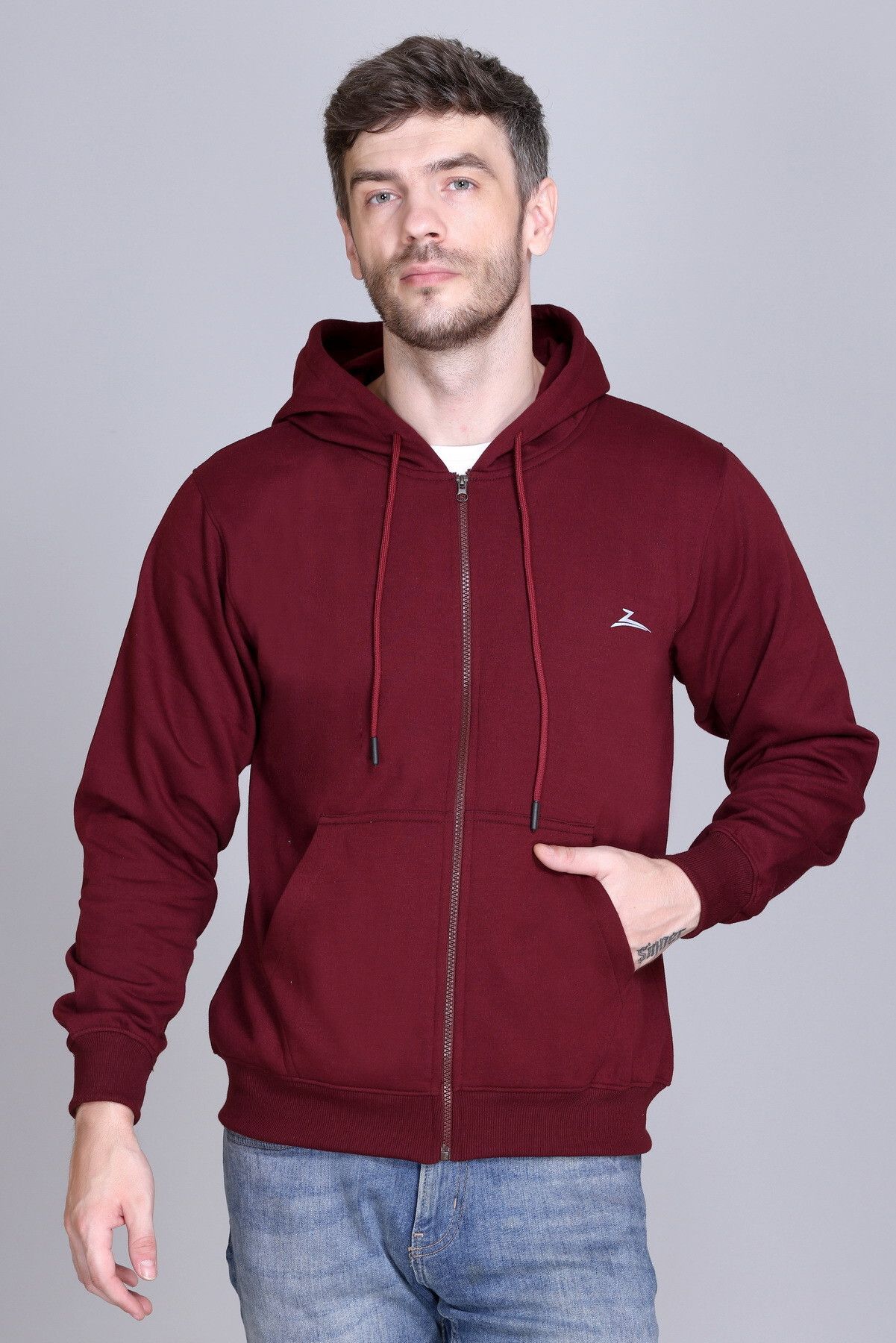 Men Full Sleeve Self Design Hooded Sweatshirt-image-6