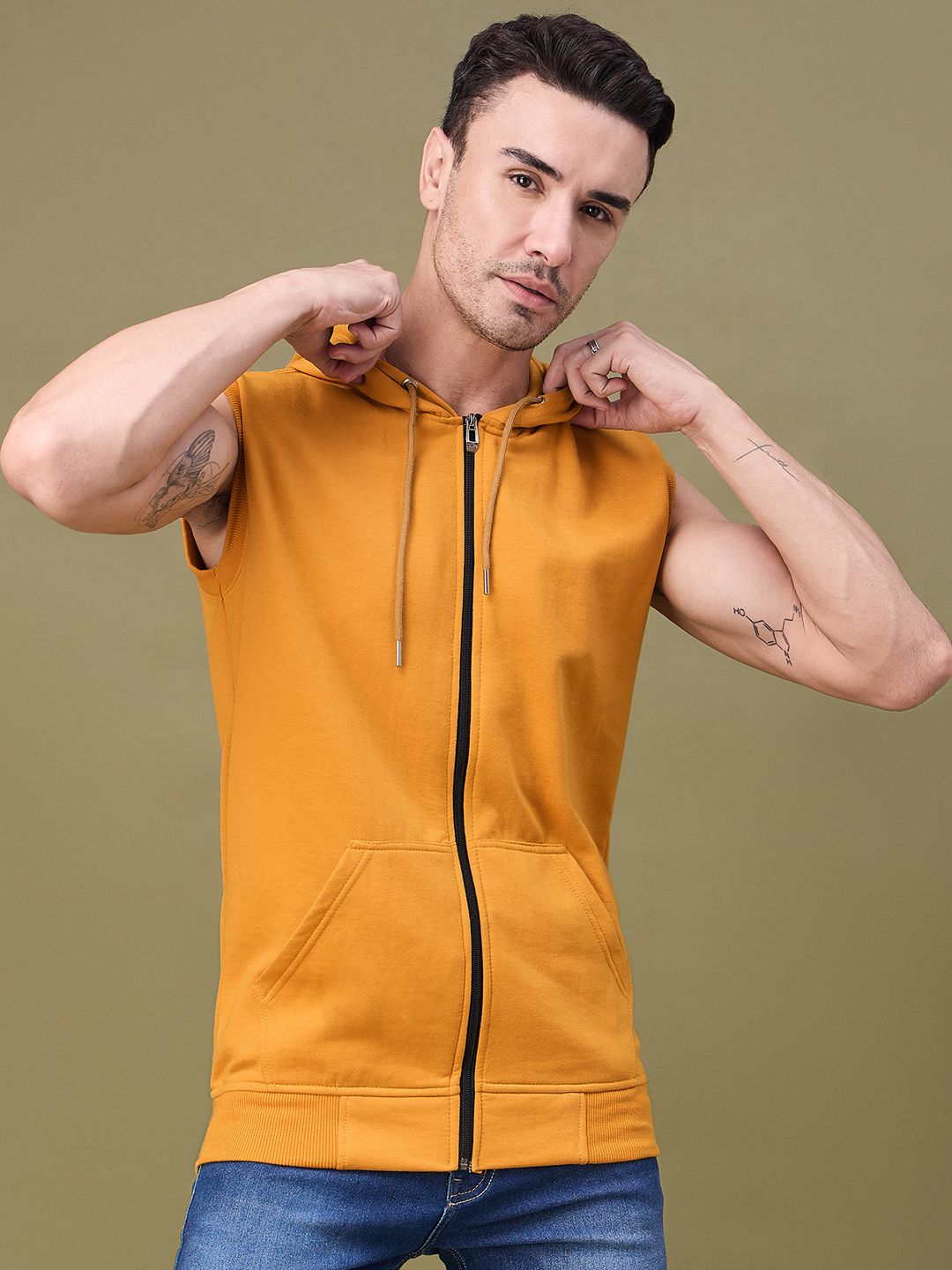 f gallery Men Sleeveless Solid Hooded Sweatshirt-picture-14