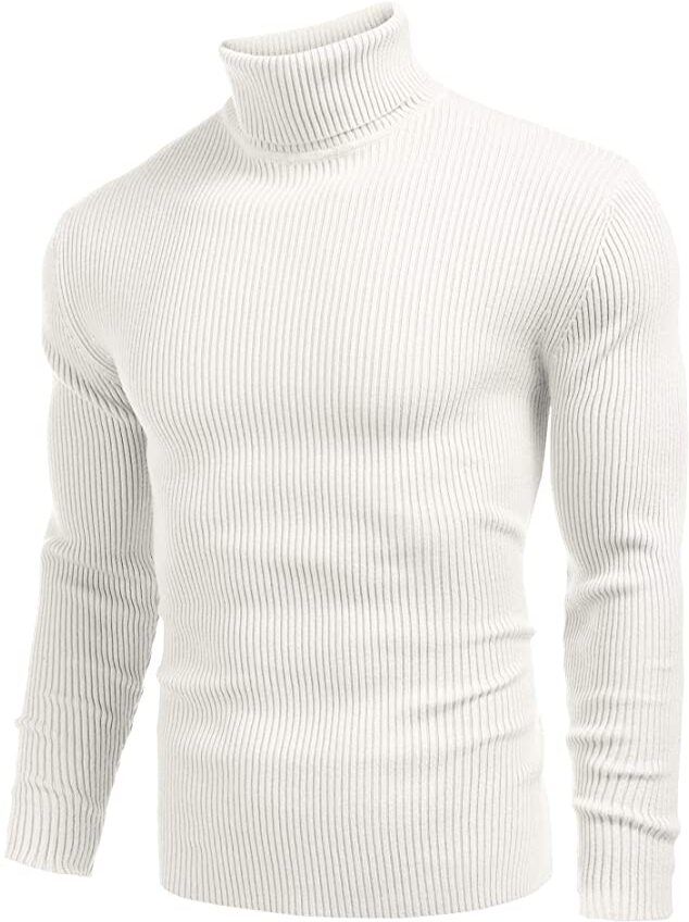 clothster Men Solid High Neck White Sweater-picture-14