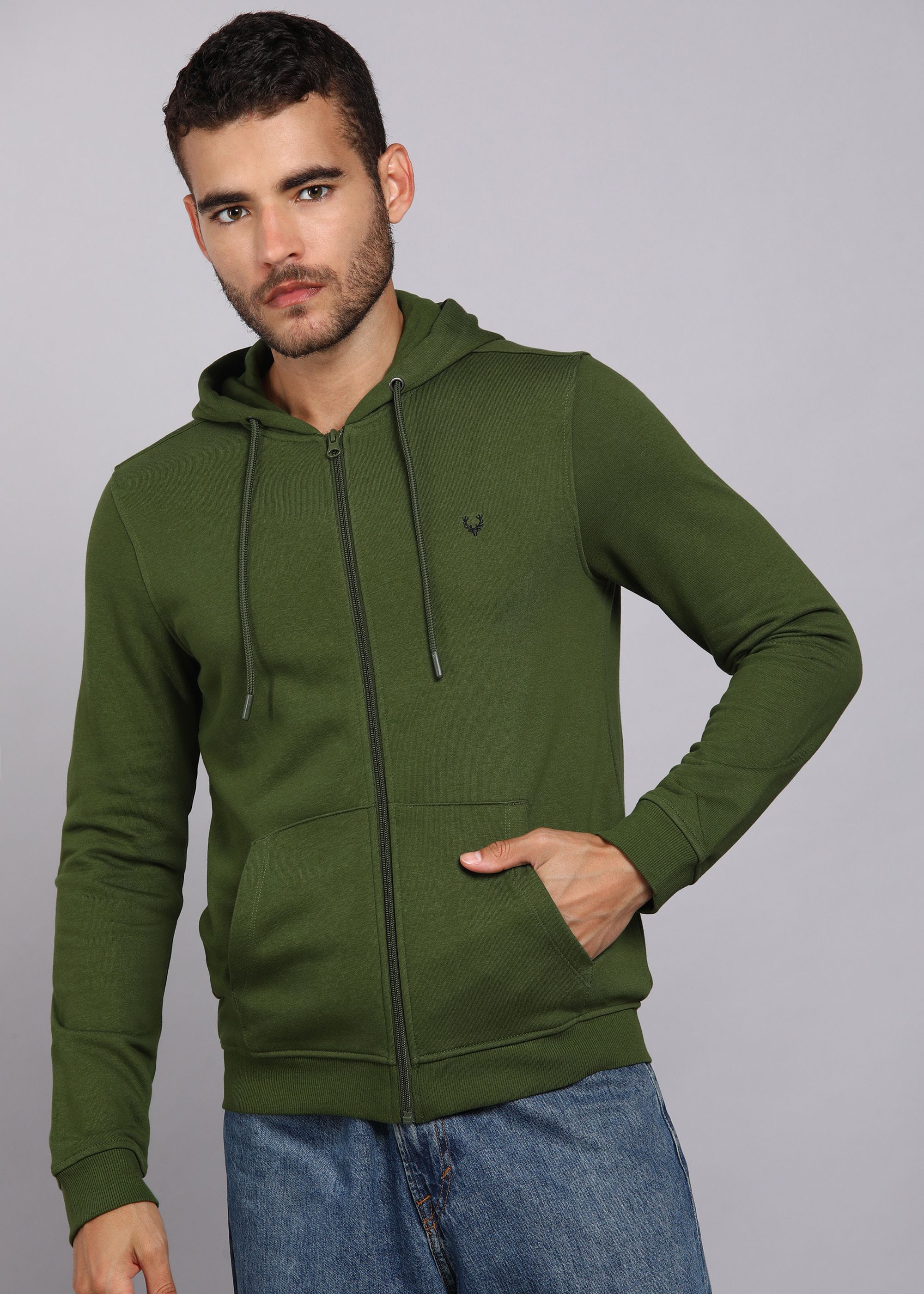 Men Full Sleeve Solid Hooded Sweatshirt-image-4