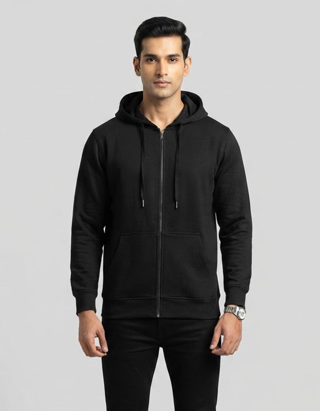 Men Full Sleeve Solid Hooded Sweatshirt-image-5