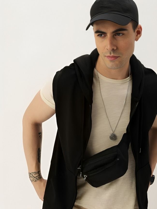 Men Sleeveless Solid Hooded Sweatshirt-image-4