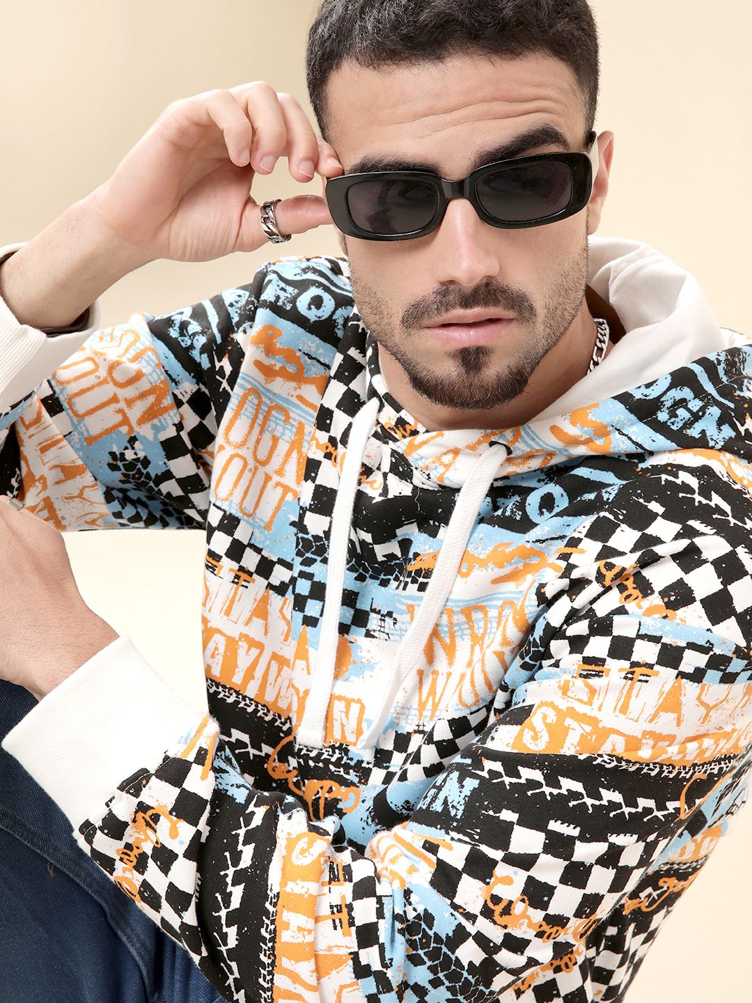 wrogn Men Full Sleeve Printed Hooded Sweatshirt-picture-24
