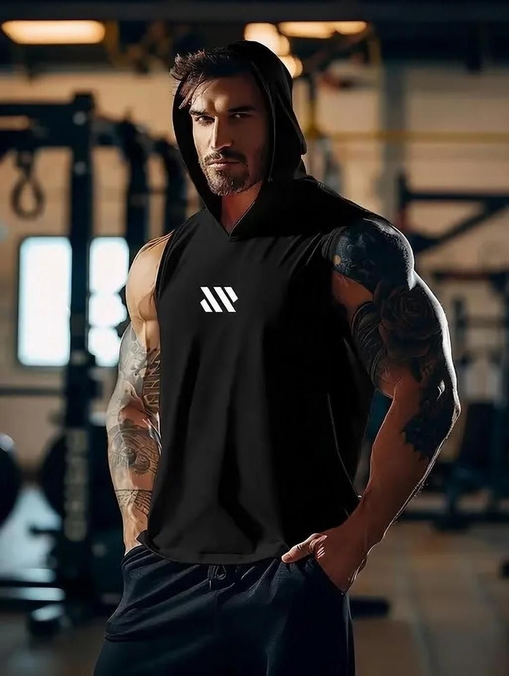 Men Sleeveless Printed Hooded Sweatshirt-image-5
