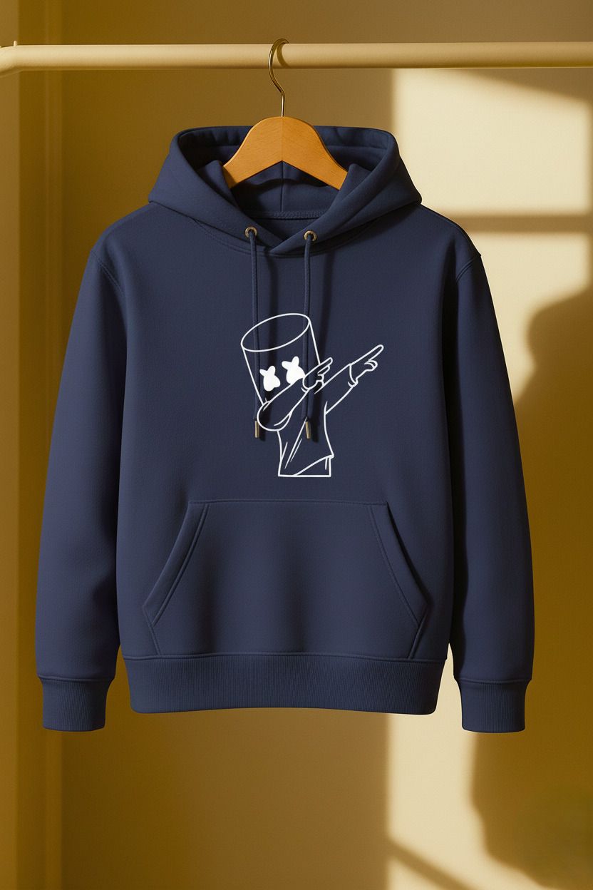 Men Graphic Print Hooded Neck Blue Sweater-image-4