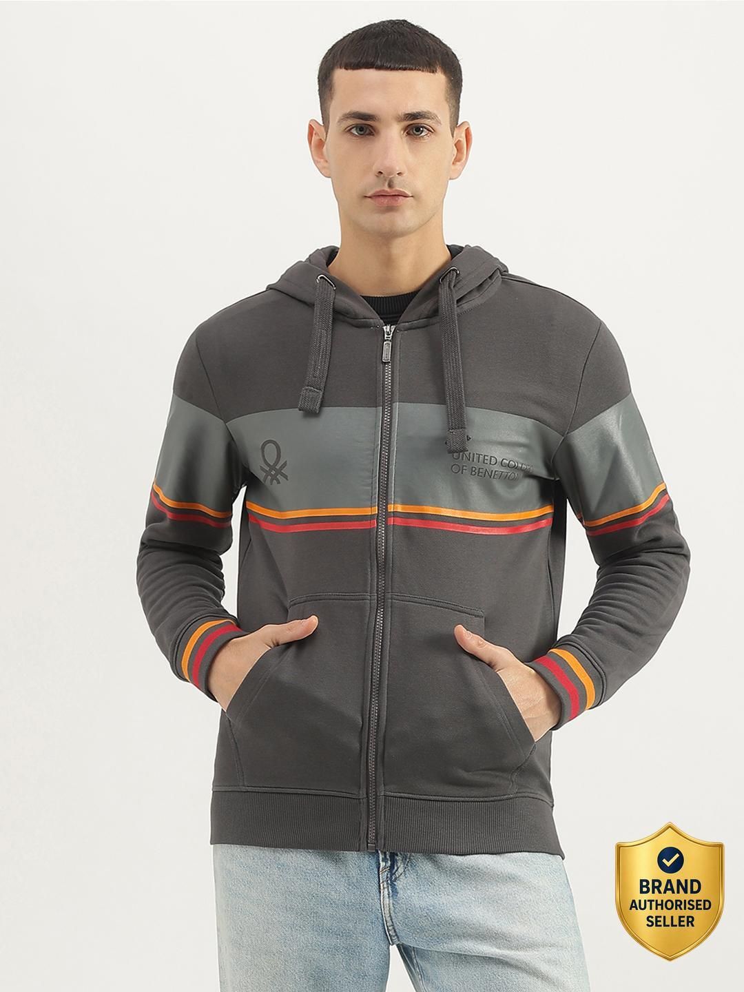 Men Full Sleeve Color Block Hooded Sweatshirt-image-4